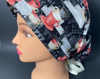 On a Coffee Break!!!Surgical Cap OR Surgeon Hat Ponytail Scrub Caps for short, medium/ long hair nurses RDH XRay Tech medical professionals
