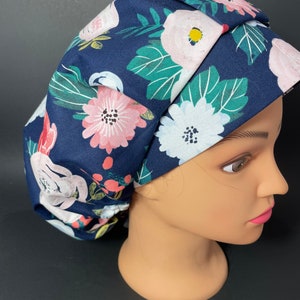 Poppy Flower Bouffant Surgical Hat Scrub Cap OR Surgeon Nurse Cap CST Techs Vet Chemo RDH