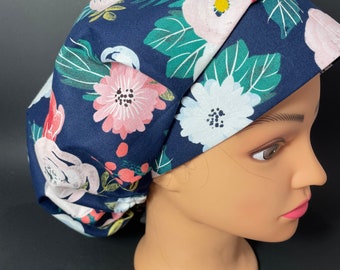 Floral Bouffant Scrub Cap: Adjustable Cotton Surgical Hat