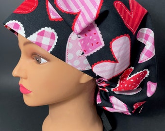 Heart Patterns Valentine Day Bouffant Surgical Hat Scrub Cap OR Surgeon  Dentist  Hair Covering Nurse Techs Vet Chemo RDH RockyBottomDesigns