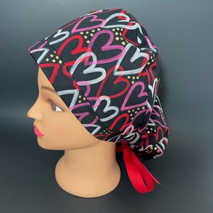 Be Mine Valentine Day Surgical Ponytail Scrub Hat OR Surgeon Scrub Cap RDH  Health Care Cath Lab Chef Dental Nurse VET  RockBottomDesigns
