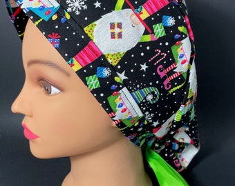 Christmas Gnomes Ponytail Scrub Hat, Cotton Surgical Cap