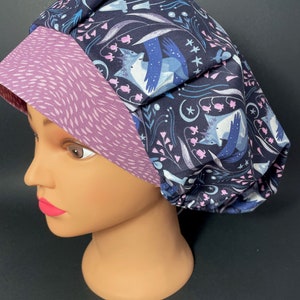 Forest Fox Lights Bouffant Surgical Hat OR Surgeon Cap Hair Covering Nurses Womens Scrub Cap Sleep Hat RockyBottomDesigns  Navy Violet Brim