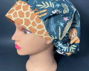 Animal Safari  Bouffant Surgical Hat Scrub Cap OR Surgeon Nurse Cap CST Techs Vet Chemo RDH