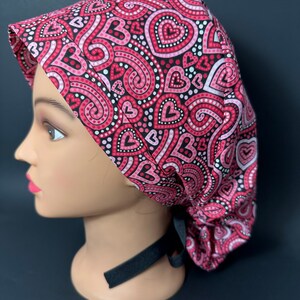 Pink Hearts Valentines Day Surgical Ponytail Scrub Hat OR Surgeon Scrub Cap RDH Health Care Chef Dental Nurse  RockyBottomDesigns2022