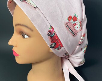 Small Vintage Trucks Valentine Day Surgical Ponytail Scrub Hat OR Scrub Cap Surgeon RDH  Health Care Hair Covering Nurse RockyBottomDesigns