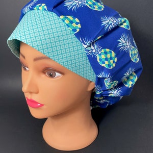 Blue Pineapple Bouffant Surgical Hat Scrub Cap OR Surgeon Nurse Techs Vet Chemo RDH