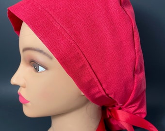 Red Surgical Ponytail Scrub Hat OR Scrub Cap Surgeon RDH  Health Care Chefs Vets CST XRay Tech Chemo Nurse RockyBottomDesigns