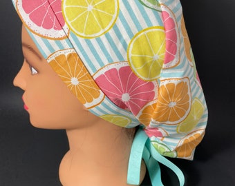 Summer Slices Surgical Ponytail Scrub Hat OR Surgeon Scrub Cap RDH Health Care Chef Dental Nurse  RockyBottomDesigns