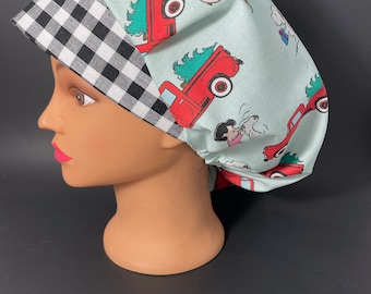 Peanuts Christmas Bouffant Scrub Cap, Cotton Surgical Hat