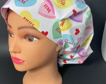 Conversation Hearts Valentines Day Surgical Bouffant  Scrub Hat OR Surgeon Scrub Cap RDH Health Care Chef Dental Nurse  RockyBottomDesigns