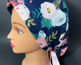 Poppy Flower Ponytail  Surgical Scrub Hats, Scrub Caps,