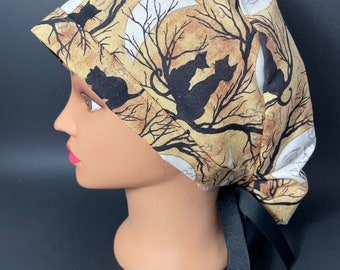 Silhouette Cats Halloween Surgical Scrub Hats, Scrub Caps,