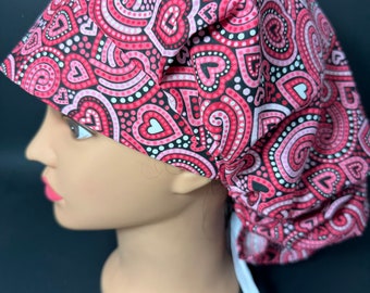 Pink Hearts Bouffant Scrub Cap - Valentine's Day Surgical Hat
