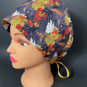 OH Halloween Surgical Ponytail Scrub Hat OR Scrub Cap Surgeon Chemo Chef Dental Health Care Hair Net ICU  RockyBottomDesigns