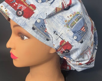 Vintage Independence Day Bouffant Surgical Hat Scrub Cap OR Surgeon  Dentist  Hair Covering Nurse Techs Vet Chemo RDH RockyBottomDesigns