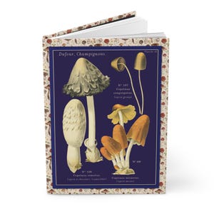 Champignons Charts Hardcover Journal Matte, Nature Lover Notebook, Botanical Bullet Journal, Gardening Diary, Scientific Sketchbook