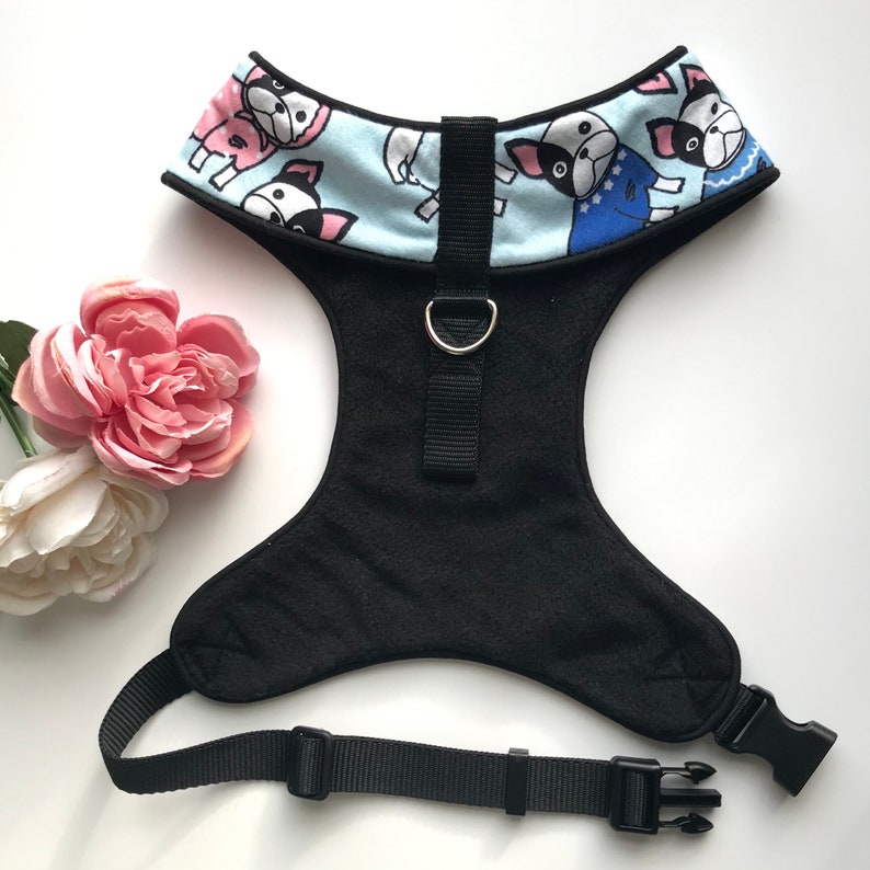 S L M XL Boston Terrier harness NEW ******* French Bulldog Adjustable Dog Harness Blue print fabric bulldog harness