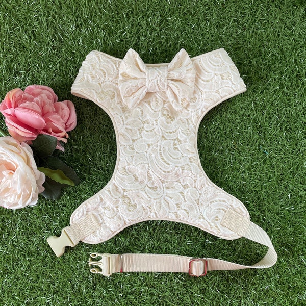 Luxury Wedding Ivory / cream lace Dog Harness with / without bow or flower plus lead / leash if  required S, M, L, XL