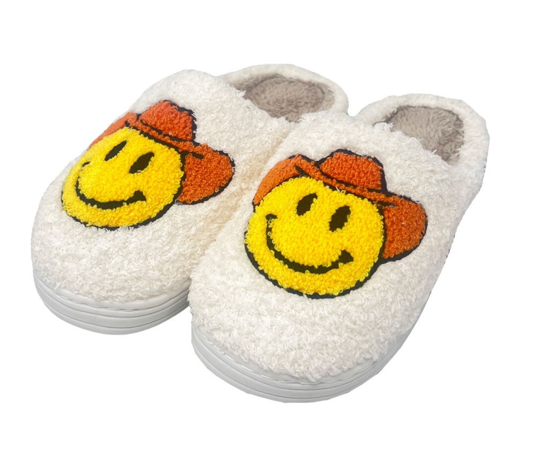 Women’s Cowboy Smiley Face Slippers, Cowgirl Slippers, Slippers for