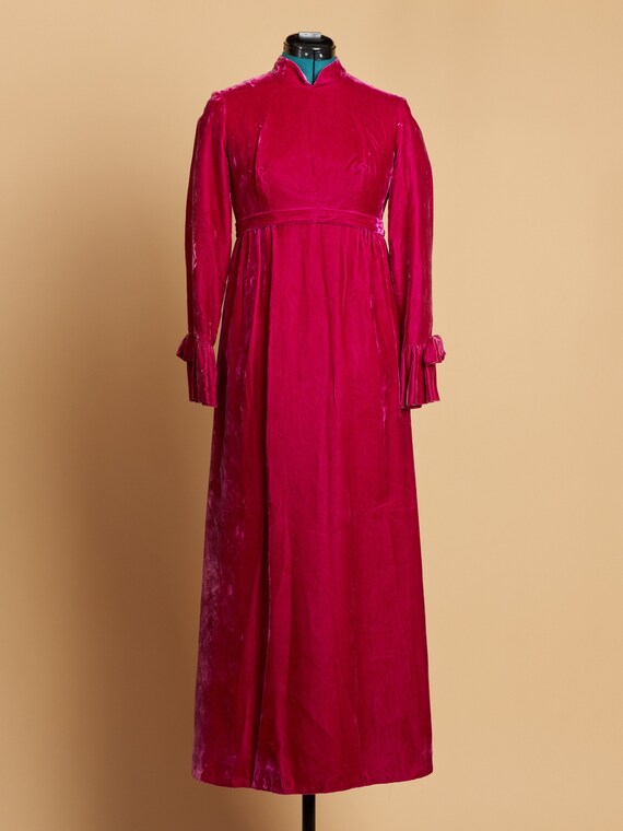 velvet hot pink dress Vintage 1960s ILGWU Crushed Maxi by Emma Domb Main Fabric Content:69% POLYESTER