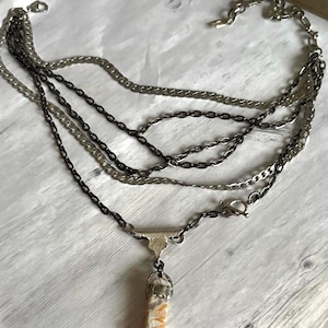 Natural stone layered necklace for women,2 tone multi strand necklace,silver gunmetal chain necklace,multi chain  necklace,stainless steel.