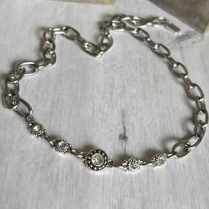 All silver chain choker with crystals, silver chain collar,bold silver chain necklace, gift for her .