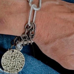 Large link silver bracelet,chunky silver bracelet for women,statement carabiner chain bracelet,thick silver bracelet.