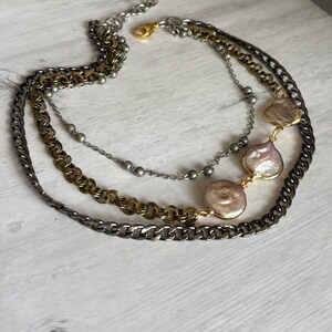 Pearl necklace,multi strand pearl necklace,two tone multi strand necklace,natural pearls necklace,handmade,gift for her.
