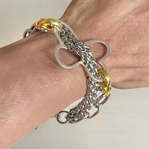 Butterfly statement chain bracelet, multi strand bracelet,handmade bracelet for women,chain link bracelet.