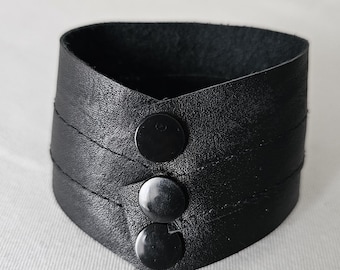 PLAINSONG upcycled black leather pointy bracelet