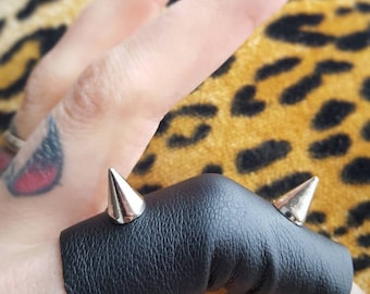 CURSED ARROWS unisex ring studded black vegan leather soft stretchy finger cuff ring