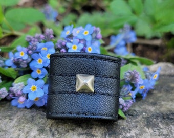 KALOPSIA black studded unisex vegan leather ring