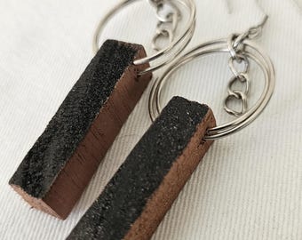 THE FOREST upcycled walnut keyring earrings
