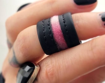 GODMOTHER FIRE black and pink unisex vegan leather ring