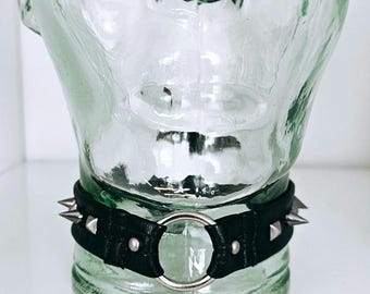 EVIL LOVE black vegan leather unisex spiked and studded collar choker