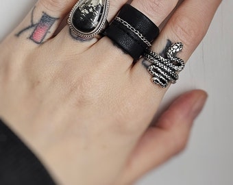 BAD GUY mini chain + black vegan leather unisex statement ring ( limited edition )