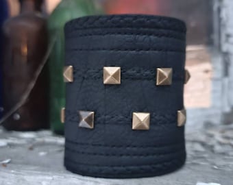 IDOLESS black vegan leather unisex gold studded gothic wrist cuff