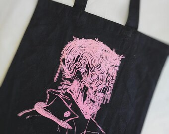 CURSED ARROWS drippy skull pink+black 100% cotton tote