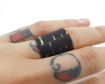 EVIL WOMAN black vegan leather unisex ring - plain or studded