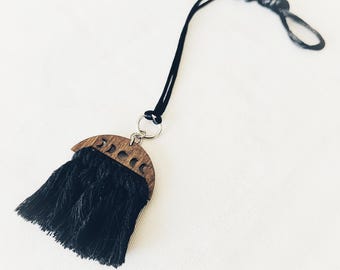 GHOST WHO WALKS upcycled black macrame moon phase necklace