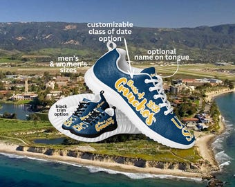 UCSB damessportschoen, gepersonaliseerde UC Santa Barbara blauwe schoolsporter