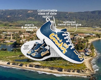 Zapatillas deportivas para hombre de la UCSB, zapatillas personalizadas con el espíritu de la Universidad de California en Santa Bárbara en color azul.
