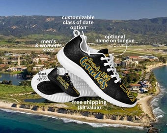 Zapatillas negras Gaucho de la UCSB, personalizables con nombre y fecha.