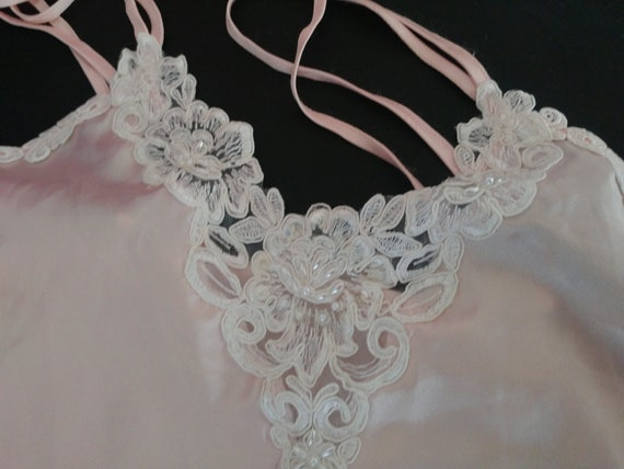 Nightgown- Slip Style in Pink with Venice Applique - image 4