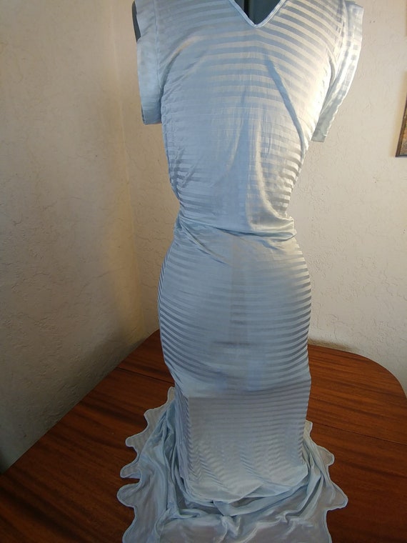 Vintage Nightgown, Baby Blue, Leno Strip,  Floor … - image 3