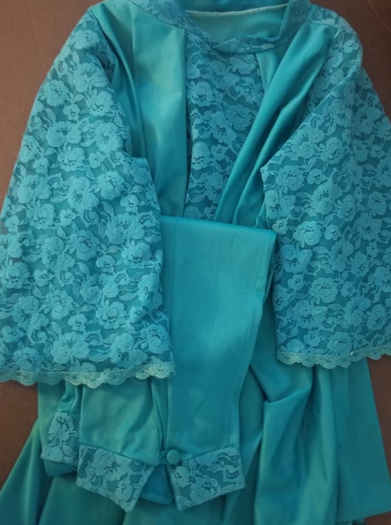 Sliky Pajamas - Peacock Green  & Lace-60's - Trap… - image 8