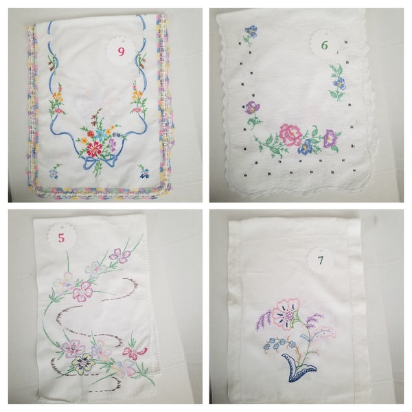 Vintage Table Runners/Dresser Scarves- Beautiful Linen or Cotton with Pastel Embroidery