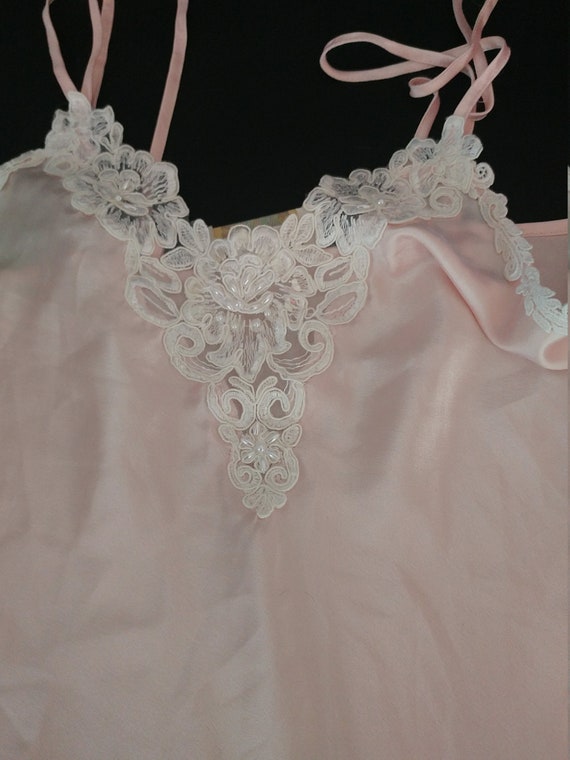 Nightgown- Slip Style in Pink with Venice Applique - image 2