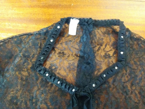 Vintage Blouse, Black Chantilly Lace,  Puffed Sle… - image 6